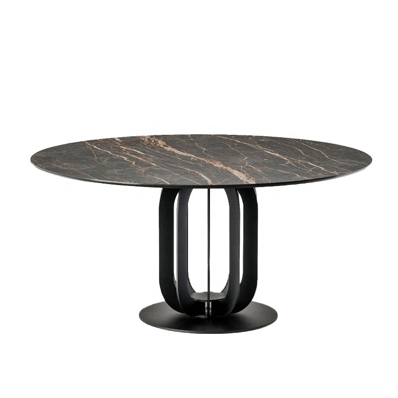 modern Large Big Round Rotate Restaurant Furniture Chair luxury Marble Table Set White And Black Dining Table