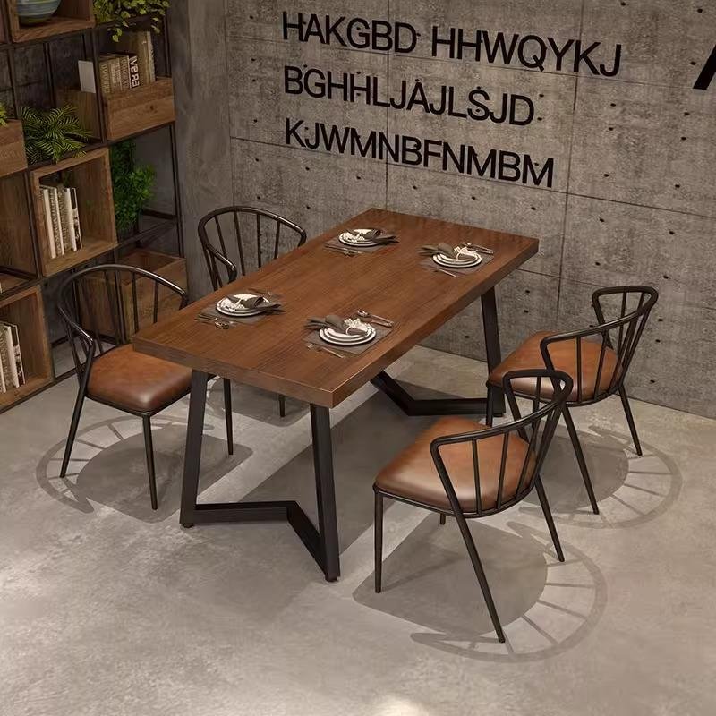 American retro solid wood dining table restaurant cafe dining table and chair combination