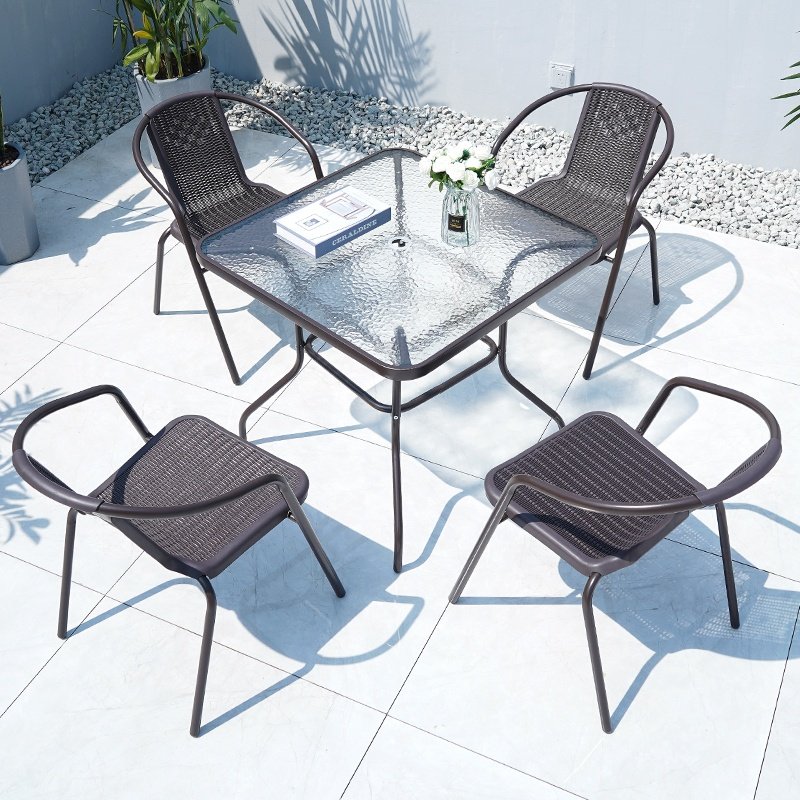 New Patio metal Rectangular Dining Table Outdoor glass tabletop table patio garden Furniture Dining Table And Chairs