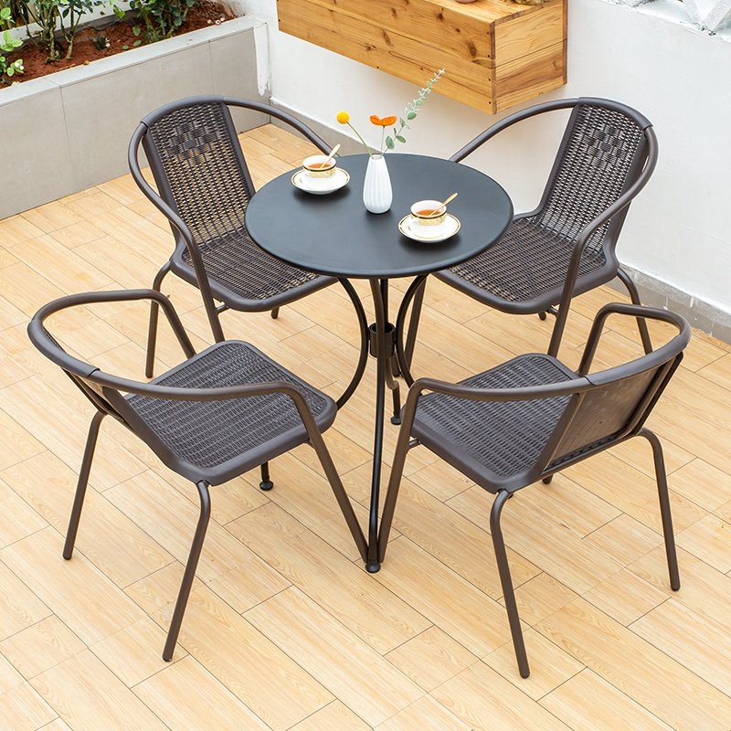 New Patio metal Rectangular Dining Table Outdoor glass tabletop table patio garden Furniture Dining Table And Chairs