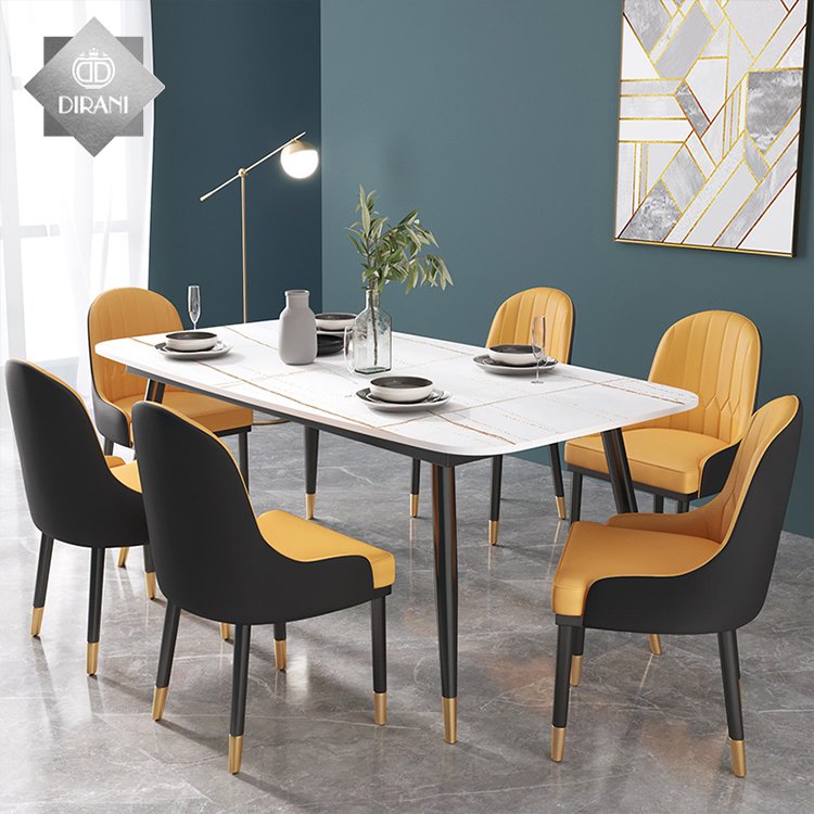 modern restaurant metal leg dining table set 6 seater luxury dining room table set for home