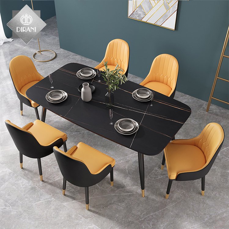 modern restaurant metal leg dining table set 6 seater luxury dining room table set for home