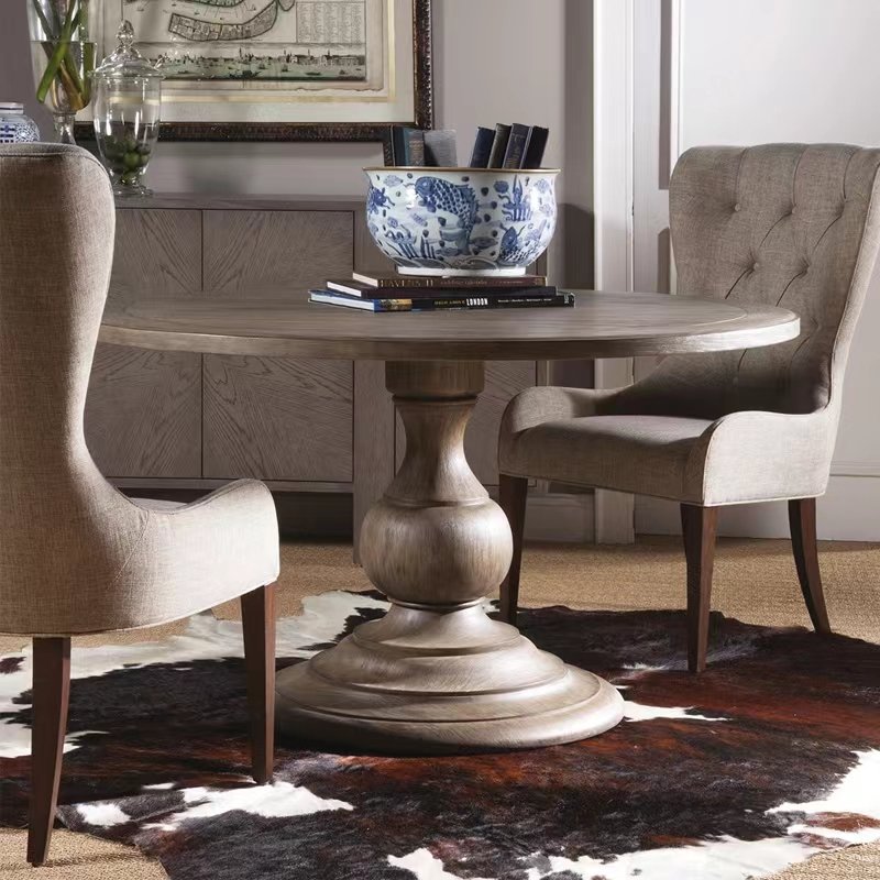 American modern simple light luxury small family dining room solid wood round table