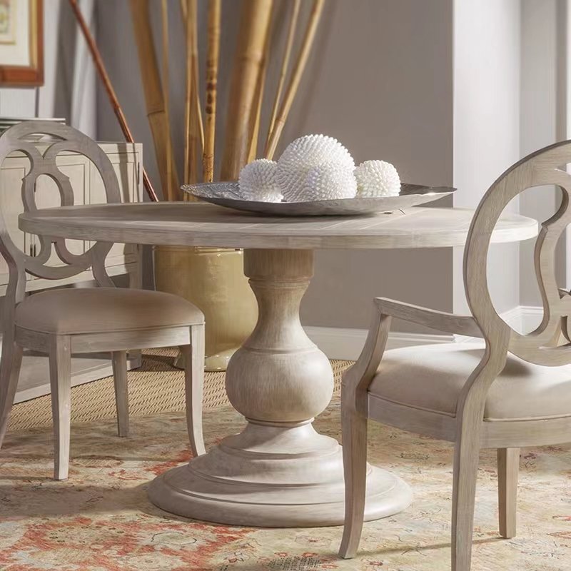 American modern simple light luxury small family dining room solid wood round table
