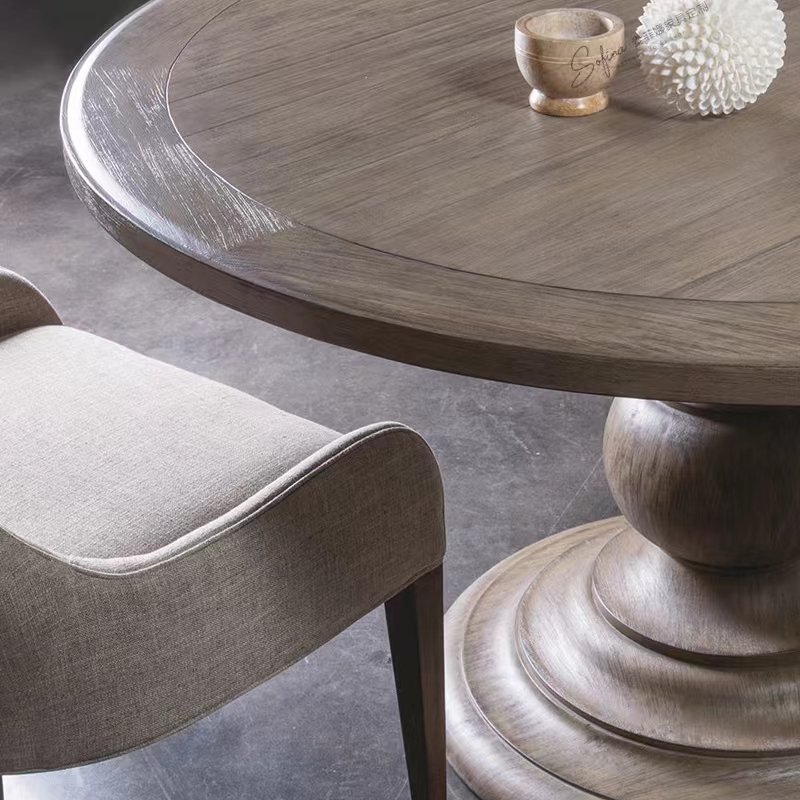 American modern simple light luxury small family dining room solid wood round table