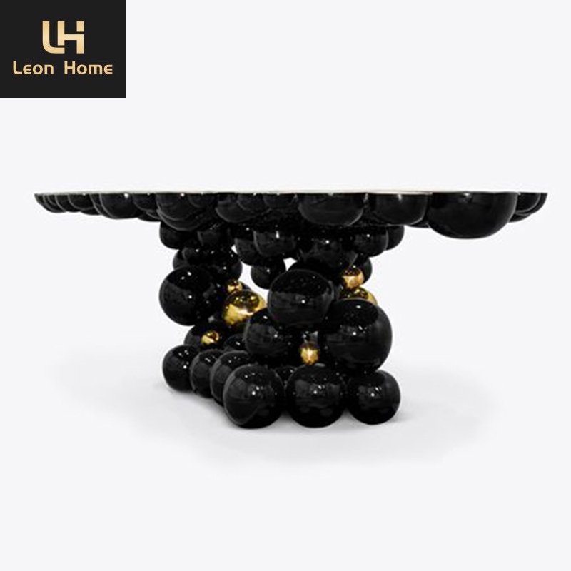 luxury dinning table set dining room furniture stainless steel ball design black oval dining table