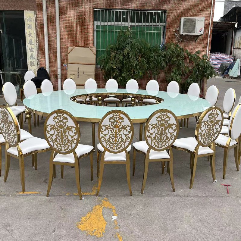 luxurious stainless steel base half moon wedding banquet dining table round tables for events party stainless steel furniture