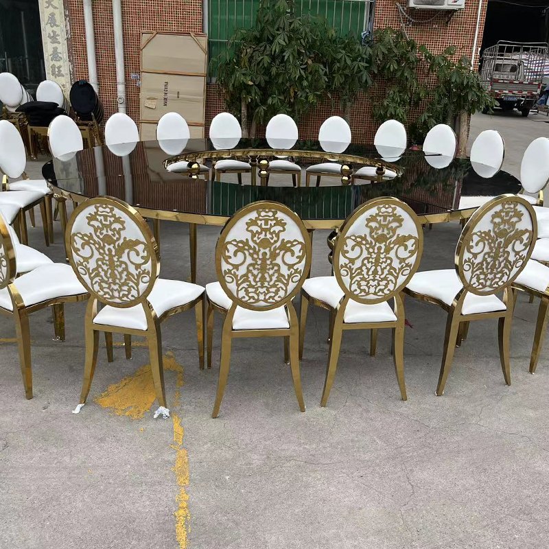 luxurious stainless steel base half moon wedding banquet dining table round tables for events party stainless steel furniture