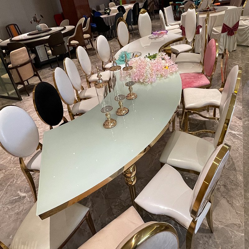 luxurious stainless steel base half moon wedding banquet dining table round tables for events party stainless steel furniture