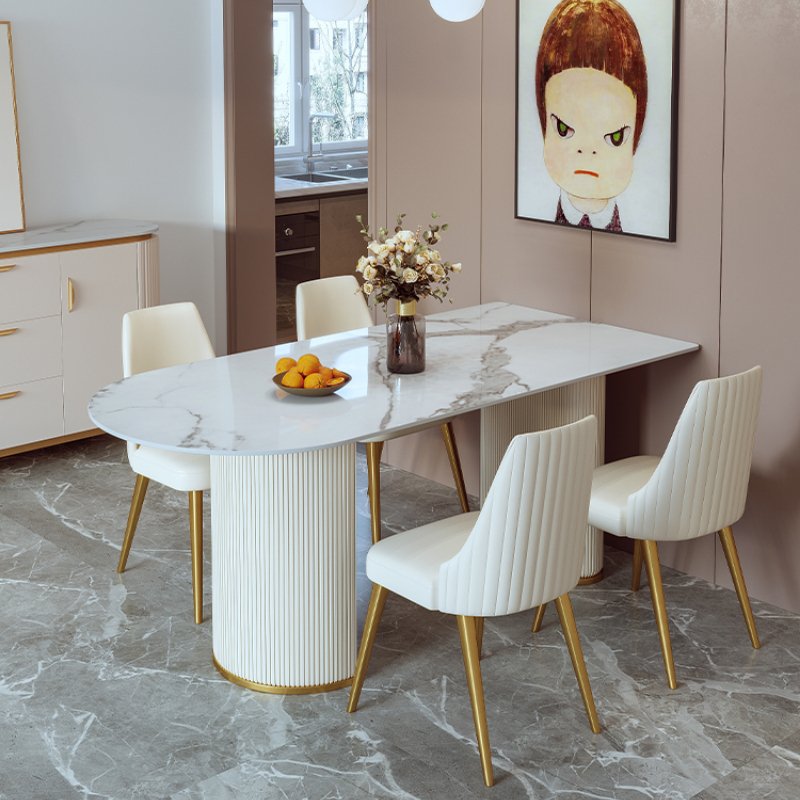 The modern light luxury Island table is a rectangular small family with 4 people It is a bright rock plate table