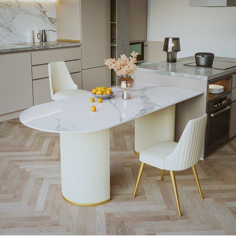 The modern light luxury Island table is a rectangular small family with 4 people It is a bright rock plate table