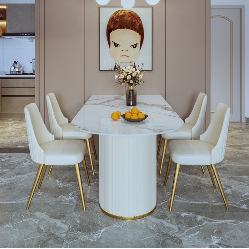 The modern light luxury Island table is a rectangular small family with 4 people It is a bright rock plate table