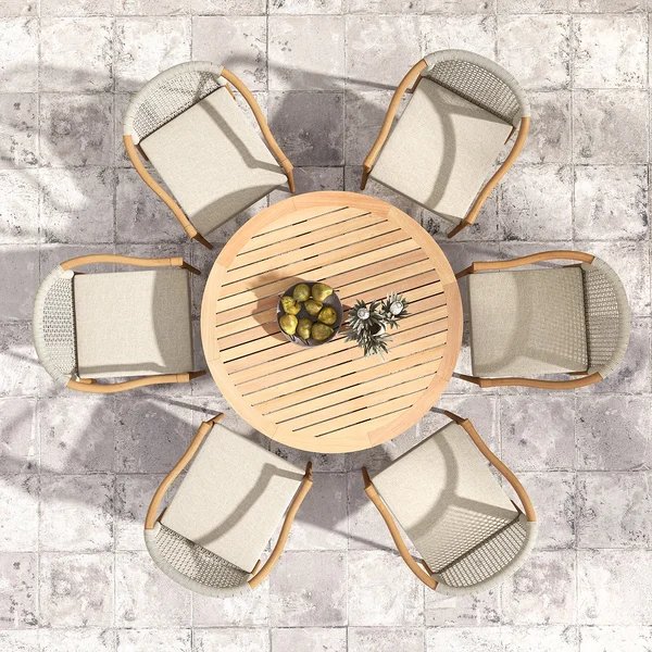 Aland Made of Solid Teak Wood Outdoor Dining Sets Wood Round Dining Table with Natural Finish.