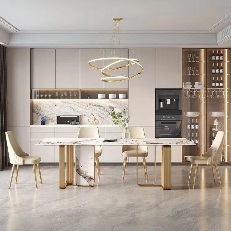 2024 Hot Big Size High End Stainless Steel Long Luxury Modern Rock Slab Surface Dining Table