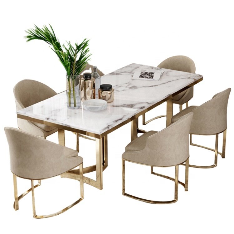 Stone Kitchen 6 Chairs Dining Table For Meals French Light Luxury Home Furniture Dining Set Dining Room Modern European