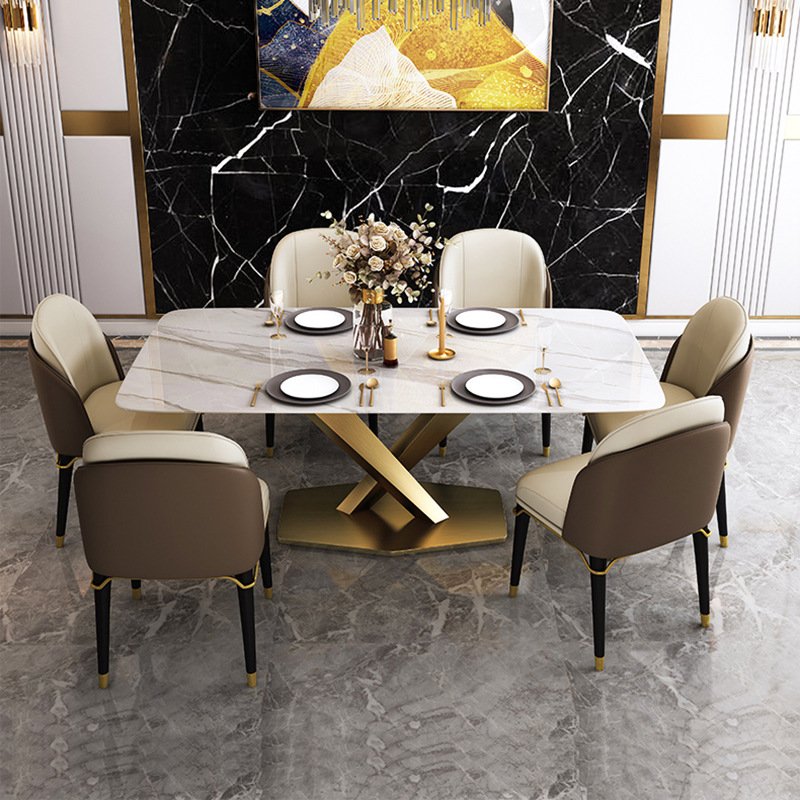 Wholesale Restaurant Party Wedding marble Slate dining table with metal tube golden Chromed leg