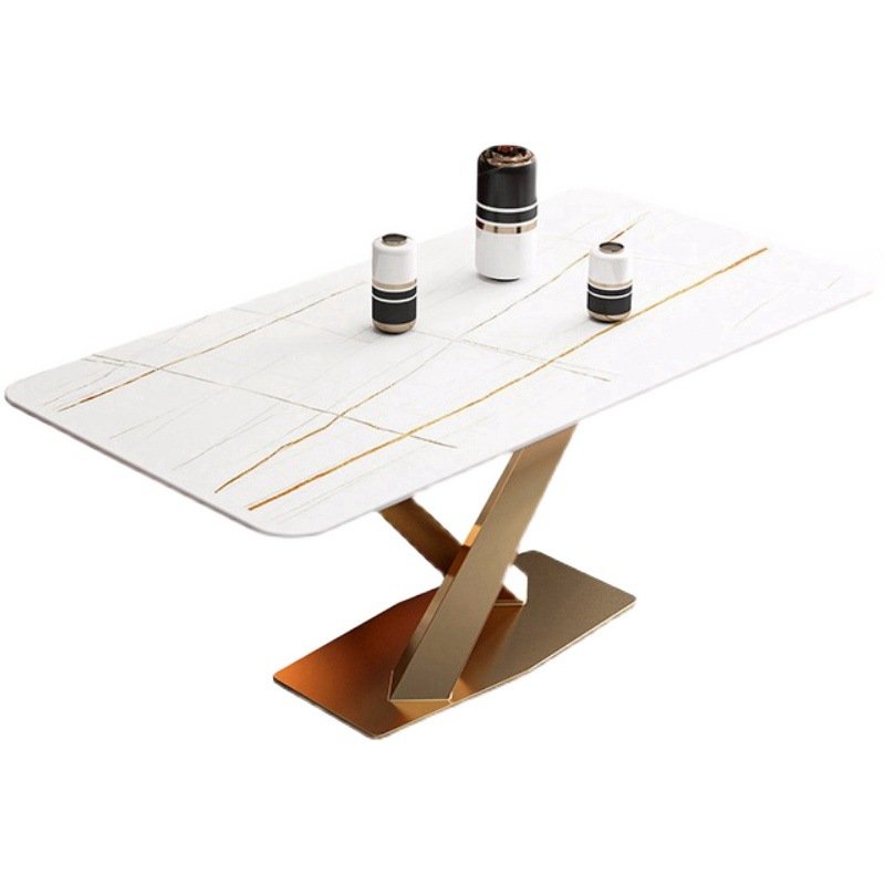 Wholesale Restaurant Party Wedding marble Slate dining table with metal tube golden Chromed leg
