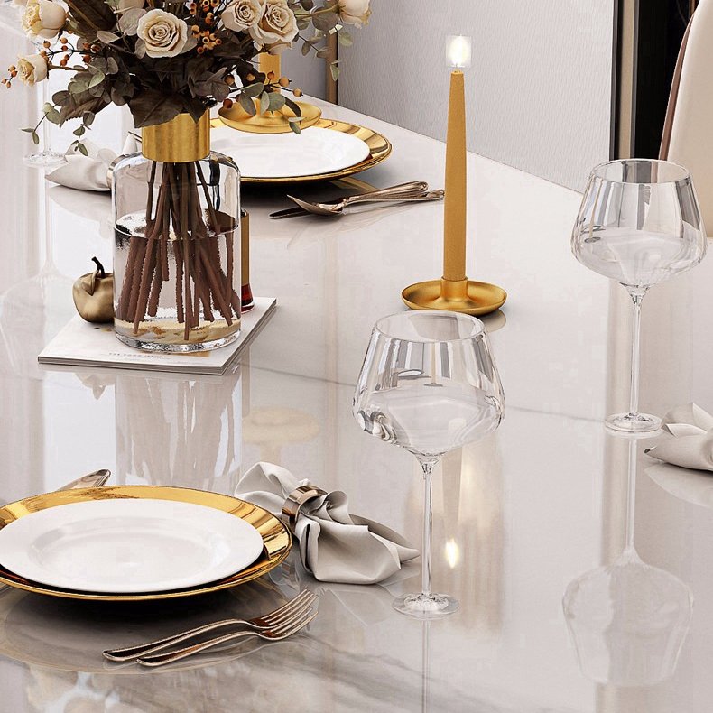 Wholesale Restaurant Party Wedding marble Slate dining table with metal tube golden Chromed leg