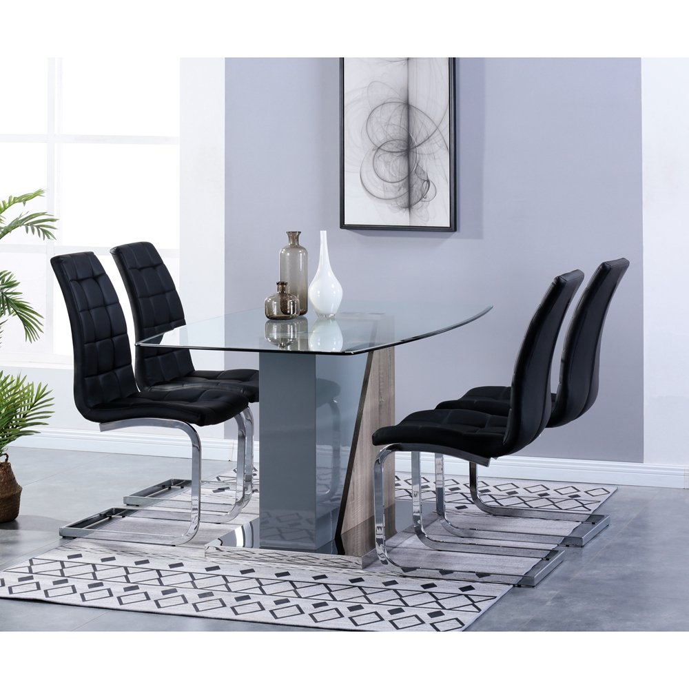Home furniture dining room table designs hotel glass dining table and 4 chairs set