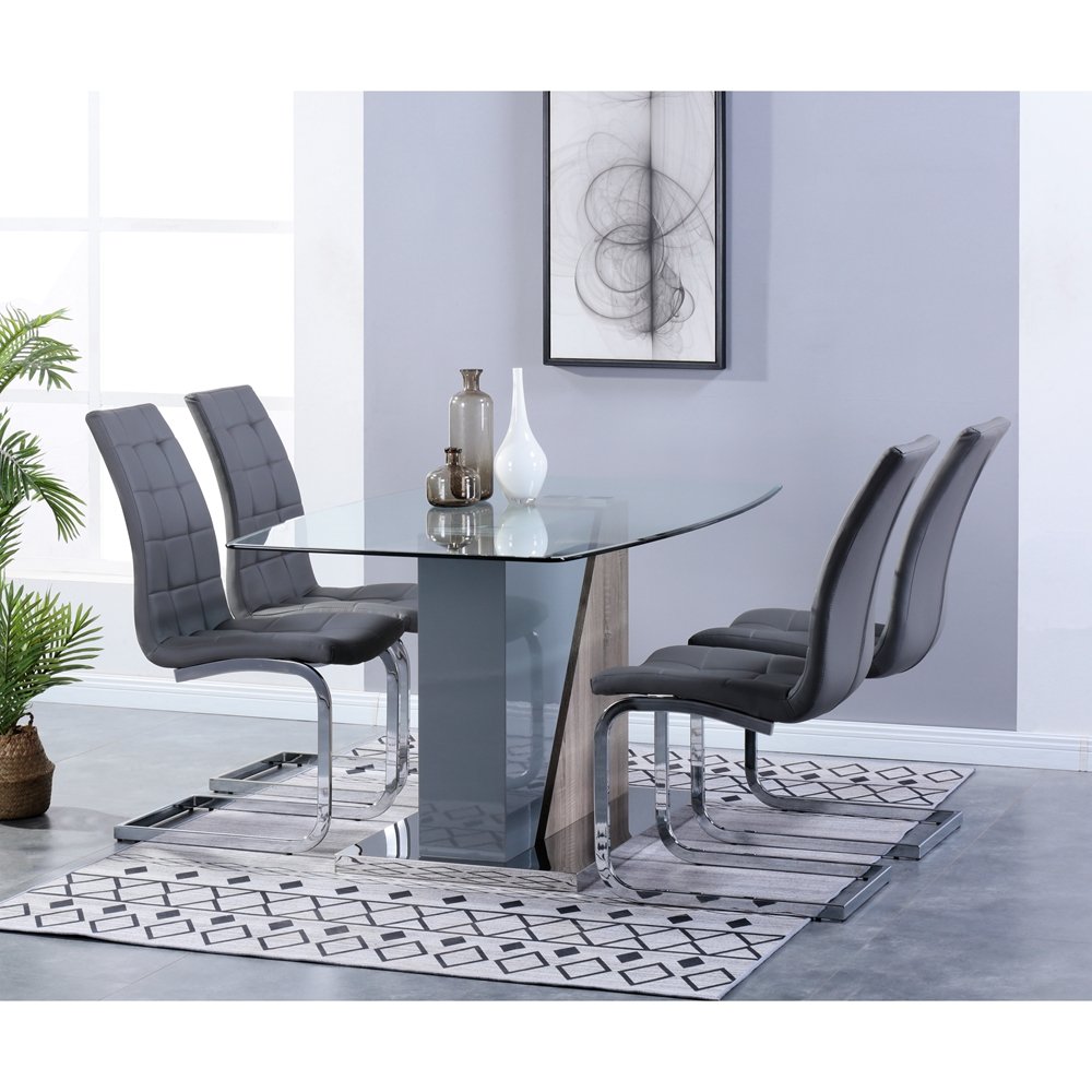 Home furniture dining room table designs hotel glass dining table and 4 chairs set