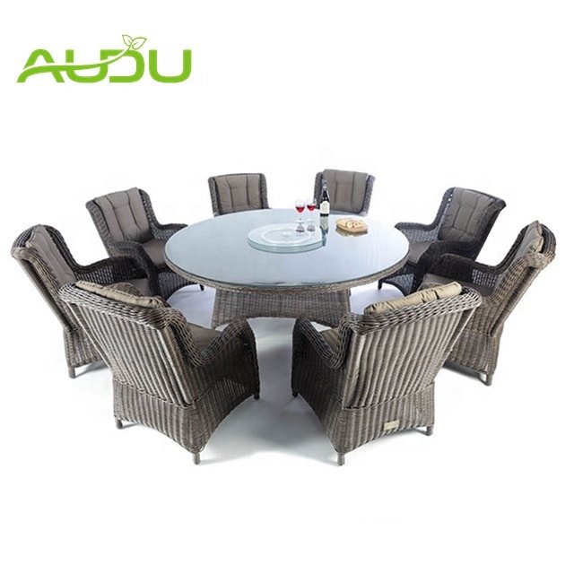 Audu England Modern Glass Dining Room Furniture Set Pe Rattan Dining Tables And Chairs Furniture