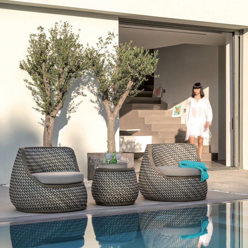 Backyard garden PE rattan furniture hotel patio sofa rattan weaving sofa villa poolside outdoor sofa set