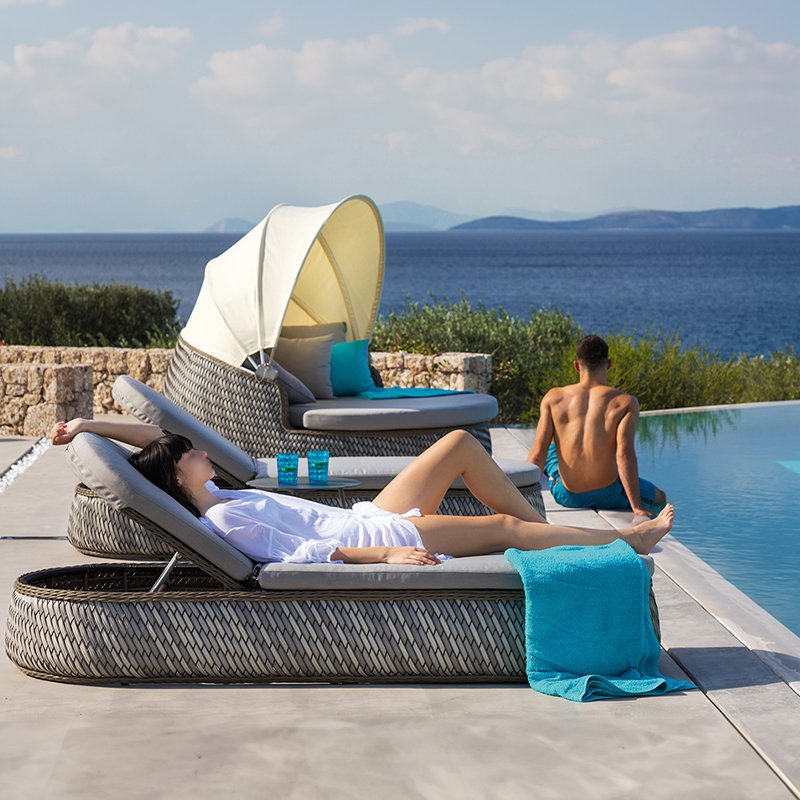 Backyard garden PE rattan furniture hotel patio sofa rattan weaving sofa villa poolside outdoor sofa set