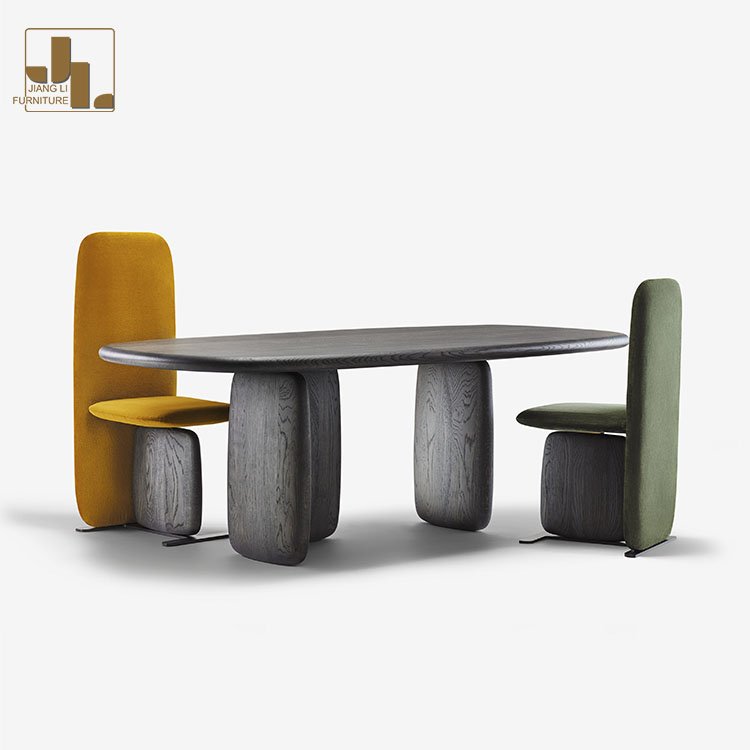 Nordic designer style hotel wooden dining table villa dining room accent black dining table and chair furniture set