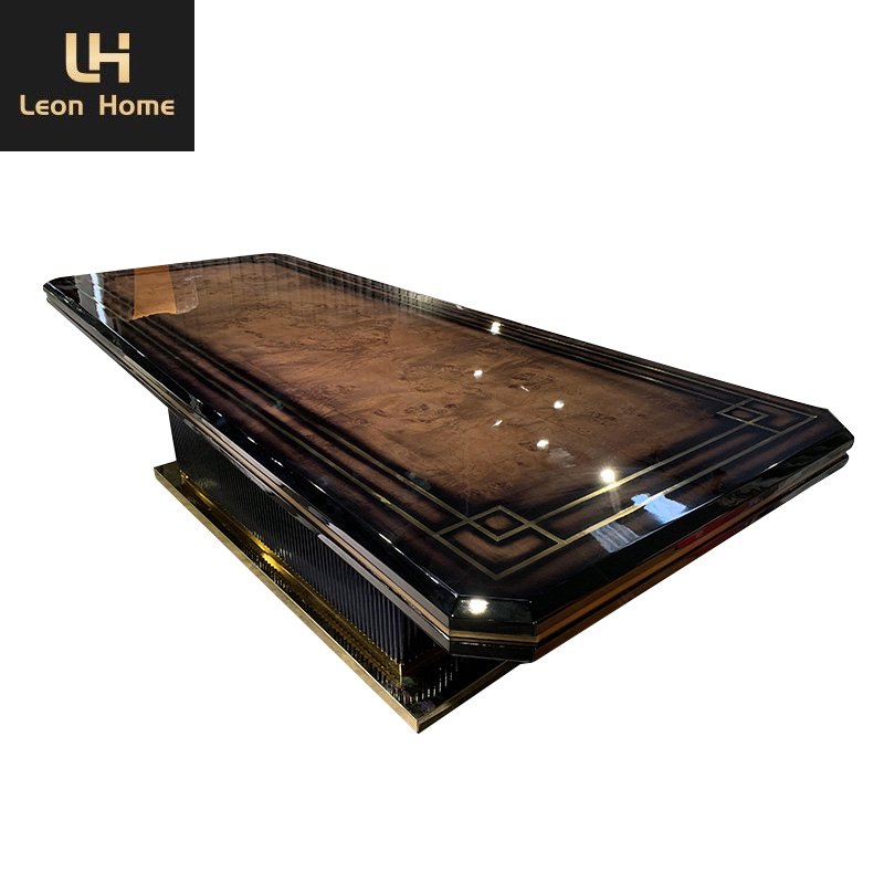 Fine Quality Burl Wood Veneer Top Modern Dining Table 8 Chairs Set Contemporary Home Furniture For Villa