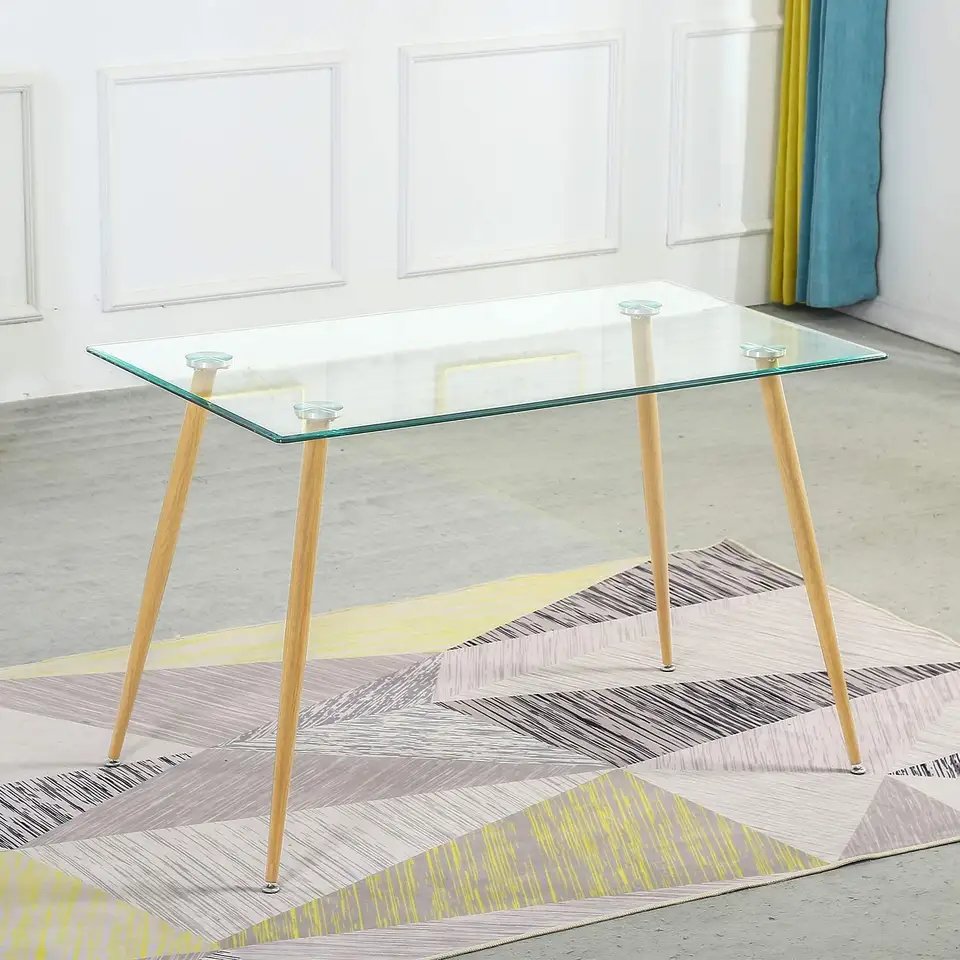 Modern Luxury Nordic Home Restaurant Dining Room Furniture Set Metal Legs Glass Top Rectangle Dining Table For 4 Seaters