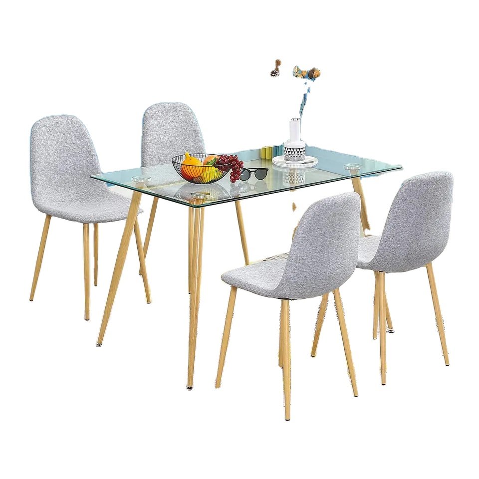 Modern Luxury Nordic Home Restaurant Dining Room Furniture Set Metal Legs Glass Top Rectangle Dining Table For 4 Seaters