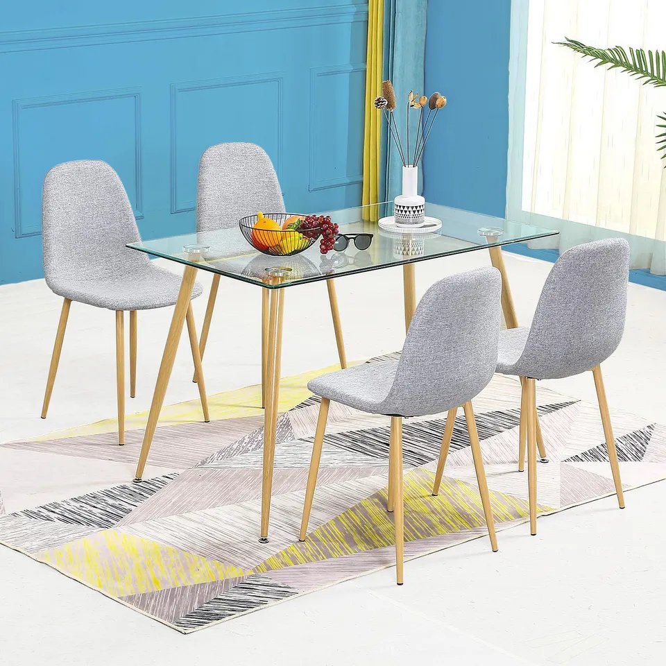 Modern Luxury Nordic Home Restaurant Dining Room Furniture Set Metal Legs Glass Top Rectangle Dining Table For 4 Seaters