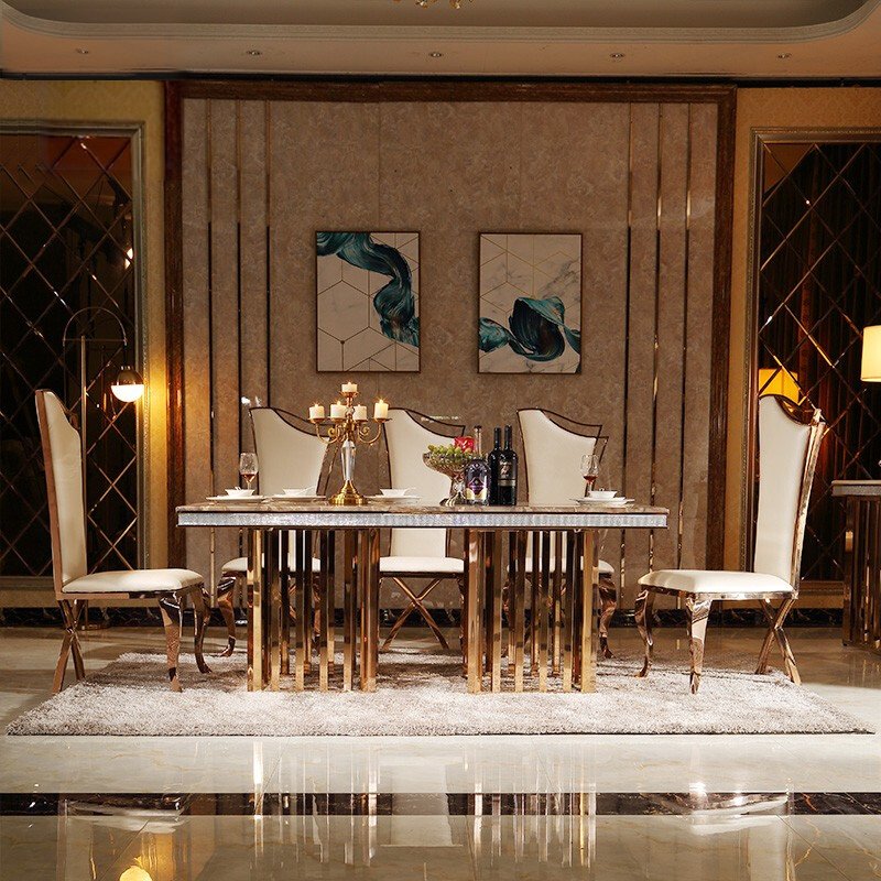 Light luxury durable marble dining tables and chairs rectangular dining room sets