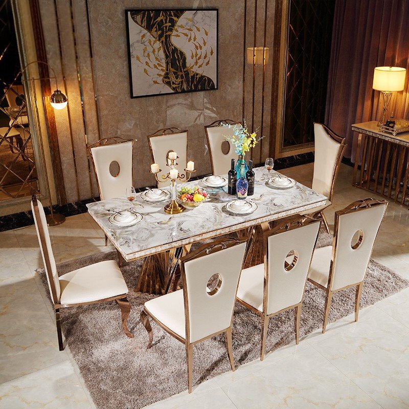 Light luxury durable marble dining tables and chairs rectangular dining room sets