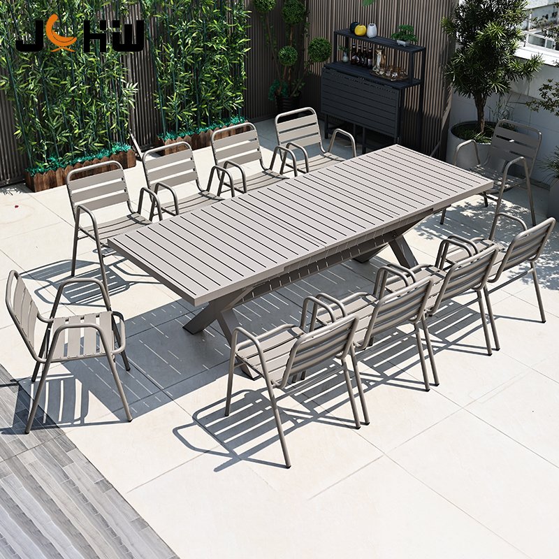 Stackable outdoor patio garden set colorful aluminum outdoor dining chairs cafe hotel furniture table set