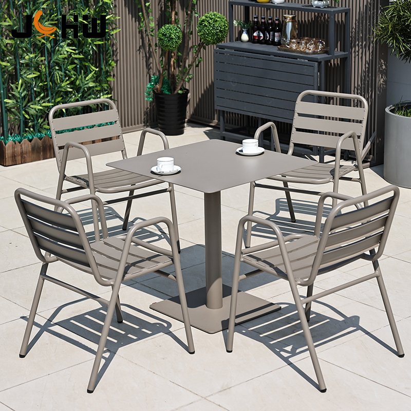 Stackable outdoor patio garden set colorful aluminum outdoor dining chairs cafe hotel furniture table set