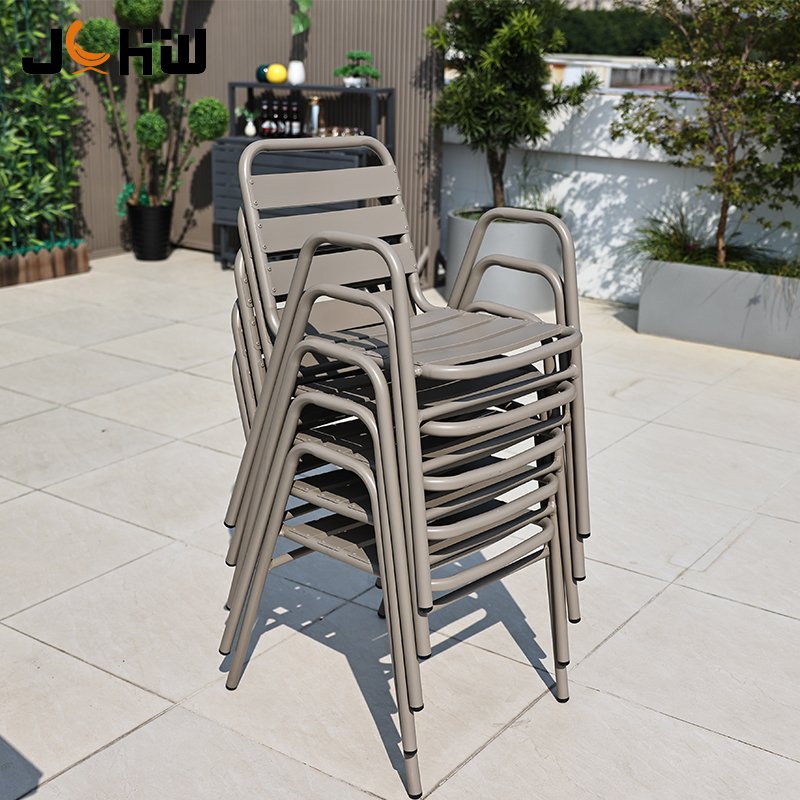 Stackable outdoor patio garden set colorful aluminum outdoor dining chairs cafe hotel furniture table set