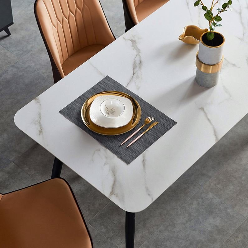 Luxury Stainless Steel Slate/Marble Dining Table Set Furniture Modern Dining Room 4 seat dining table set