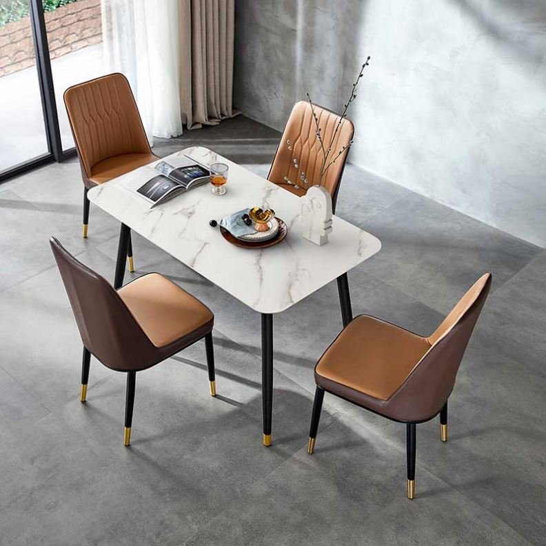 Luxury Stainless Steel Slate/Marble Dining Table Set Furniture Modern Dining Room 4 seat dining table set
