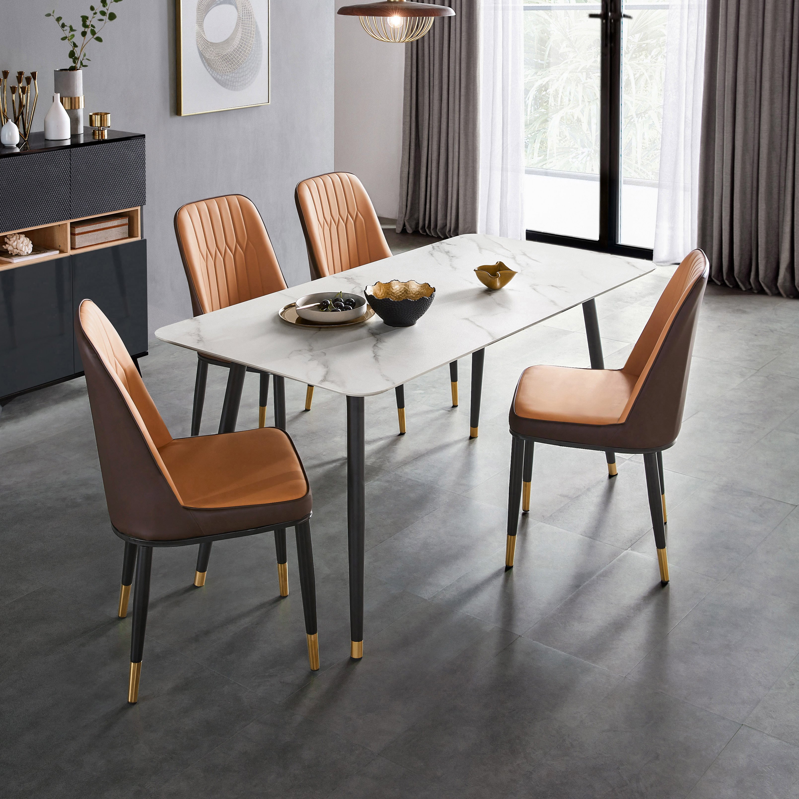 Luxury Stainless Steel Slate/Marble Dining Table Set Furniture Modern Dining Room 4 seat dining table set