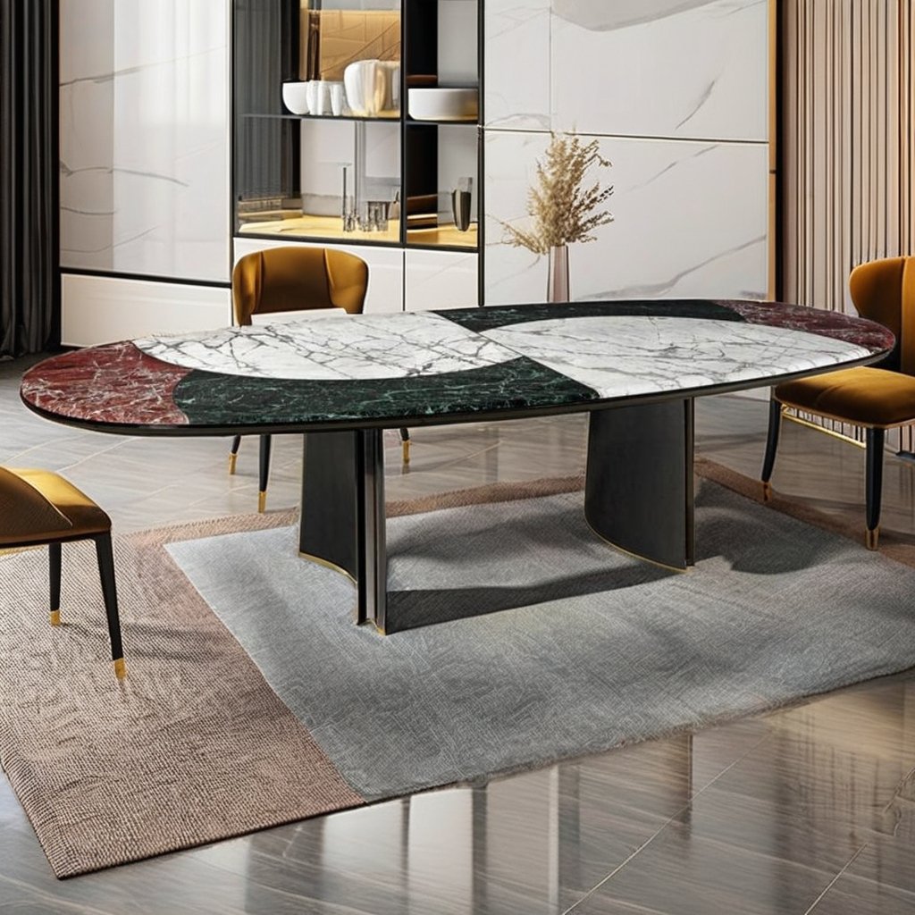 PFZION HOME Modern Luxury Rectangular Marble Top Dining Table Set 4-8 Seater Living Room Villa Kitchen Table