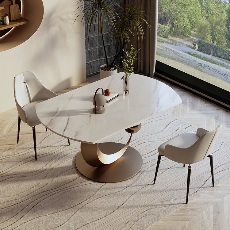 Luxury Golden Marble Round Dining Table With Chairs Living Room Furniture Kitchen Dining Table Set