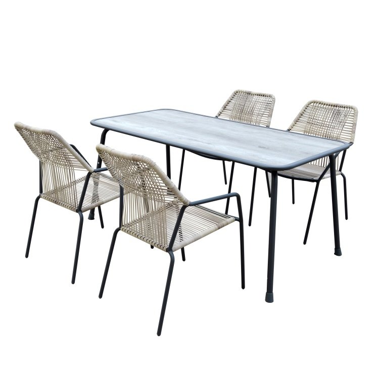 Yoho Modern Garden Furniture Aluminum Frame Glass Table with stackable textliene chairs
