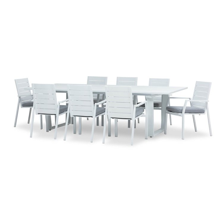 Yoho Modern Garden Furniture Aluminum Frame Glass Table with stackable textliene chairs