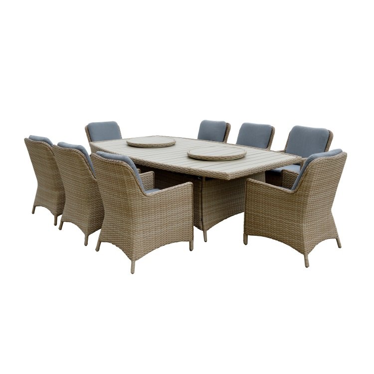 Yoho Modern Garden Furniture Aluminum Frame Glass Table with stackable textliene chairs