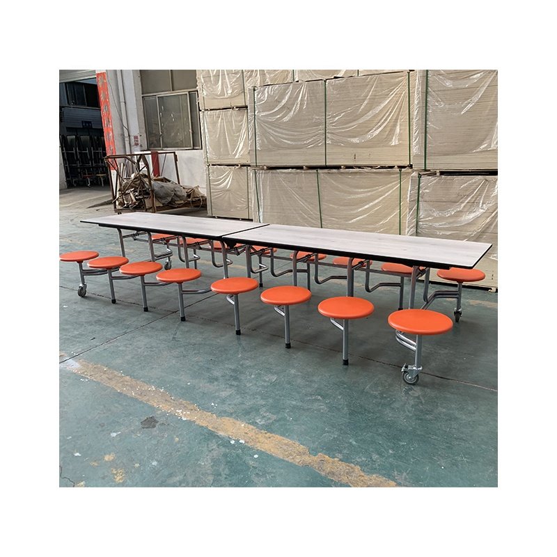 School Furniture 16 Seats Folding Cafeteria Dining Table With Chairs Mobile Canteen Table