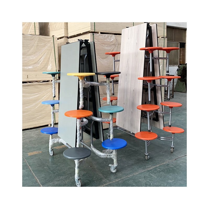 School Furniture 16 Seats Folding Cafeteria Dining Table With Chairs Mobile Canteen Table