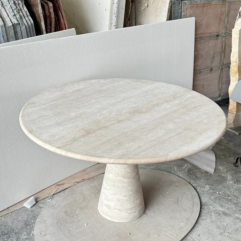 Simple Style 145 cm Small Nature Marble Stone Round Beige Travertine Round Dining Table for Hotel and Villas