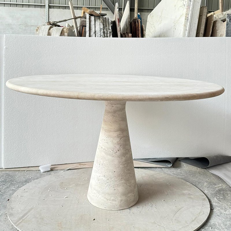 Simple Style 145 cm Small Nature Marble Stone Round Beige Travertine Round Dining Table for Hotel and Villas