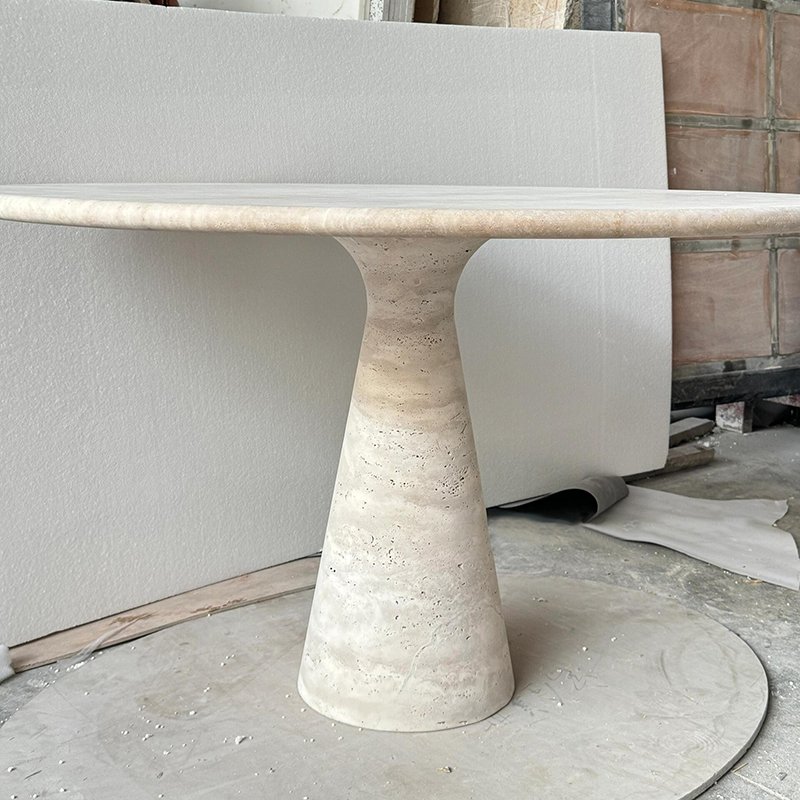 Simple Style 145 cm Small Nature Marble Stone Round Beige Travertine Round Dining Table for Hotel and Villas